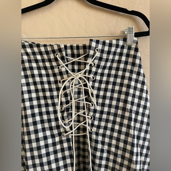 Anthropologie Eva Franco Lace Up Black Gingham Midi Skirt - Picture 3 of 8